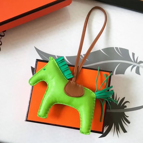 Hermes Charm Rodeo Horse, Green, Pink And Brown Leather, New In Box WA001