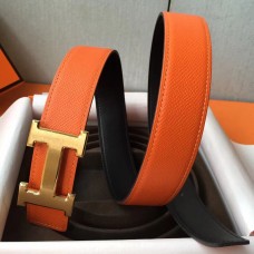 Hermes H Belt Buckle &amp; Orange Epsom 32 MM Strap