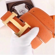 Hermes H Belt Buckle &amp; Orange 32mm Clemence Strap