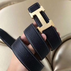 Hermes H Belt Buckle &amp; Black Clemence 32 MM Strap