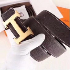 Hermes H Belt Buckle &amp; Chocolate Clemence 32 MM Strap