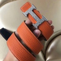 Hermes H Belt Buckle & Orange Clemence 32 MM Strap Hermes H Belt Buckle & Orange Clemence 32 MM Strap