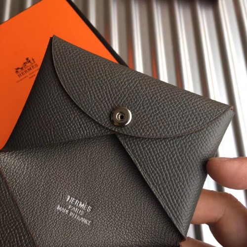 Replica Hermes Calvi Card Holder In Black Epsom Leather