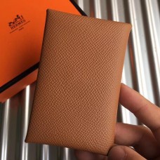 Hermes Brown Epsom Calvi Card Holder