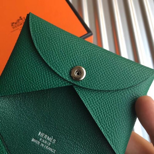 Hermes Malachite Epsom Leather Calvi Card Case - Yoogi's Closet