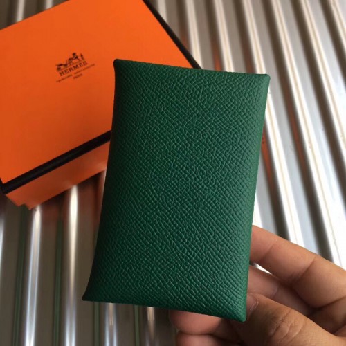 Calvi leather card wallet Hermès Green in Leather - 33206689