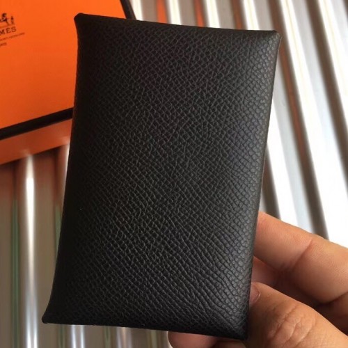 HERMES Epsom Calvi Card Case Black 663861