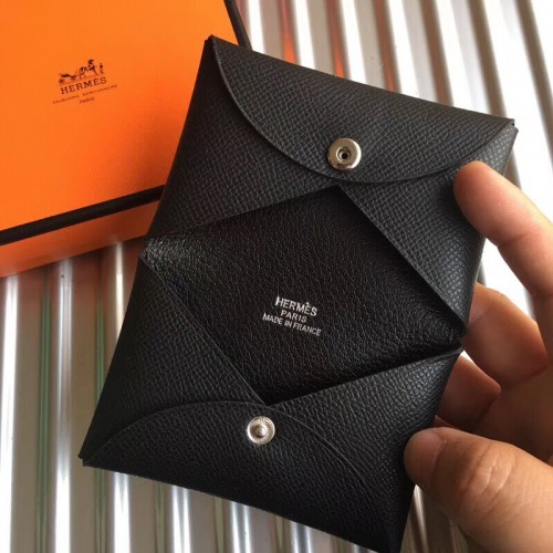 Hermes Black Epsom Calfskin Card Holder CALVI BNWTIB!