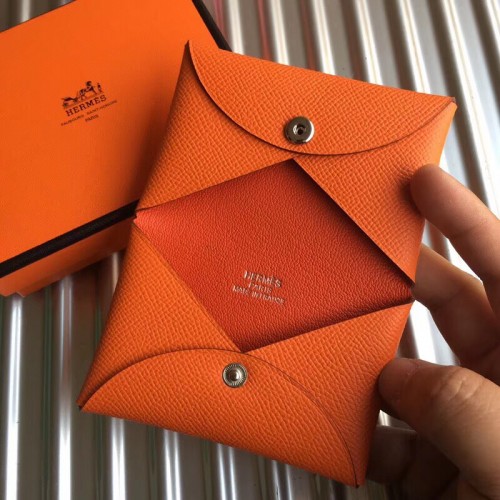 Replica Hermes Calvi Card Holder In Gold Epsom Leather