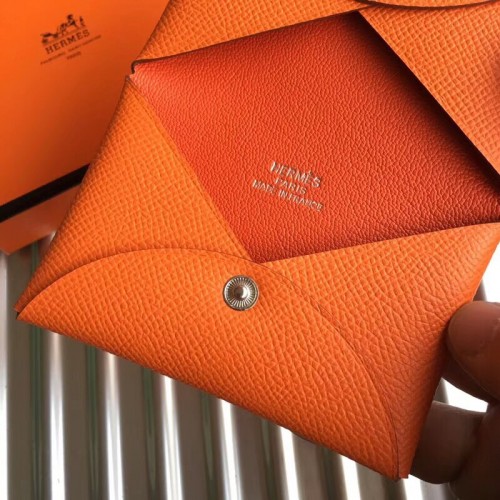 HERMES Epsom Diabolo Card Holder Case Orange 70046