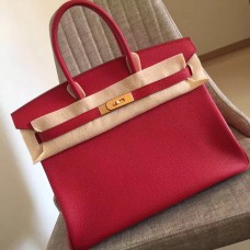 Hermes Red Clemence Birkin 30cm Handmade Bag