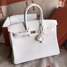 Hermes White Clemence Birkin 30cm Handmade Bag