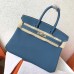 Hermes Blue Jean Clemence Birkin 25cm Handmade Bag