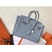 Hermes Blue Lin Clemence Birkin 25cm Handmade Bag