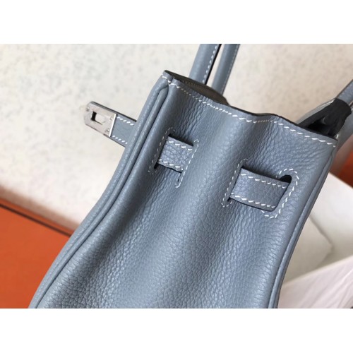 Hermes Birkin 40 Bag J7 Bleu Lin Clemence SHW