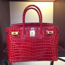 Replica Hermes Birkin 25 Handmade Bag In Red Crocodile Porosus Shiny Skin