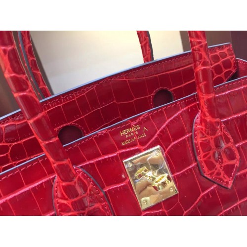 Replica Hermes Birkin 25 Handmade Bag In Red Crocodile Porosus