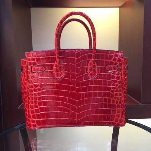 Hermes Birkin 30cm 35cm Bag In Red Crocodile Leather