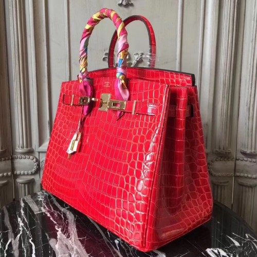 Hermes Birkin 30cm 35cm Bag In Red Crocodile Leather