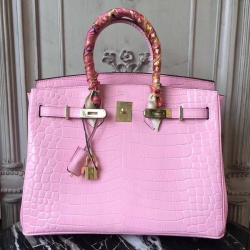 Barbie Chic! HERMES BIRKIN BAG PINK Croc with silver 35cm