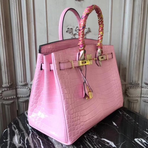 Replica Hermes Kelly 32cm Bag In Pink Crocodile Leather HJ00521