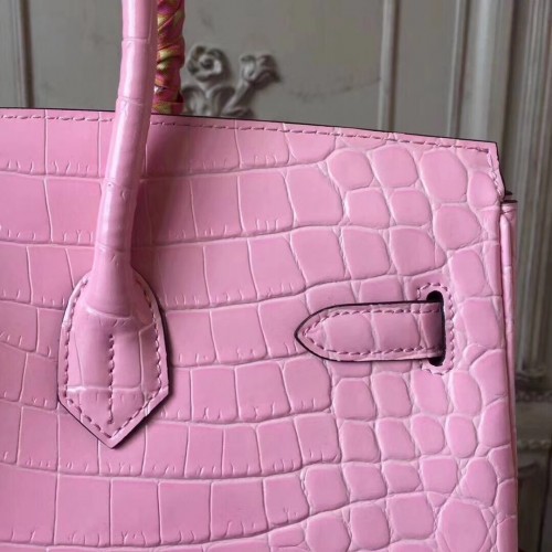 Barbie Chic! HERMES BIRKIN BAG PINK Croc with silver 35cm