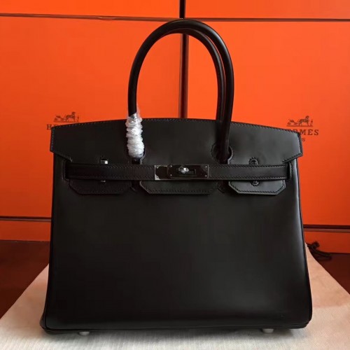 HERMES Birkin 30 So Black Box Calfskin Leather Black Top Handle Satchel  Tote Bag For Sale at 1stDibs