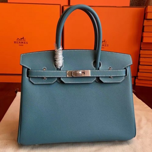 Imitation Hermes Birkin 30cm 35cm Bag In Blue Lin Epsom Leather HJ01139