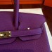 Hermes Cyclamen Clemence Birkin 25cm Handmade Bag