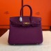 Hermes Cyclamen Clemence Birkin 25cm Handmade Bag