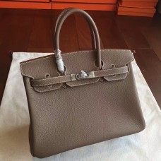 Hermes Etoupe Clemence Birkin 25cm Handmade Bag