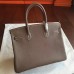 Hermes Etoupe Clemence Birkin 25cm Handmade Bag
