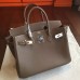Hermes Etoupe Clemence Birkin 25cm Handmade Bag