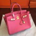 Hermes Rose Lipstick Clemence Birkin 25cm Handmade Bag