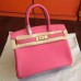 Hermes Rose Lipstick Clemence Birkin 25cm Handmade Bag