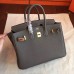 Hermes Vert Gris Clemence Birkin 25cm Handmade Bag