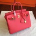 Hermes Rose Red Epsom Birkin 25cm Handmade Bag