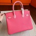 Hermes Rose Lipstick Espom Horseshoe Brikin 30cm Handmade Bag