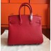 Hermes Red Epsom Birkin 25cm Handmade Bag