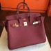 Hermes Bordeaux Clemence Birkin 35cm Handmade Bag