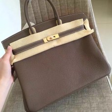 Hermes Etoupe Clemence Birkin 35cm Handmade Bag