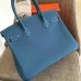 Hermes Blue Jean Clemence Birkin 35cm Handmade Bag