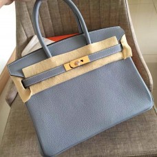 Hermes Blue Lin Clemence Birkin 35cm Handmade Bag