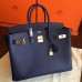 Hermes Sapphire Epsom Birkin 35cm Handmade Bag
