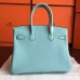 Hermes Blue Atoll Clemence Birkin 30cm Handmade Bag