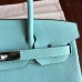 Hermes Blue Atoll Clemence Birkin 30cm Handmade Bag