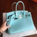 Hermes Blue Atoll Clemence Birkin 30cm Handmade Bag