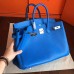 Hermes Blue Hydar Clemence Birkin 35cm Handmade Bag