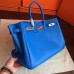 Hermes Blue Hydar Clemence Birkin 35cm Handmade Bag