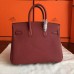 Hermes Bordeaux Clemence Birkin 25cm Handmade Bag